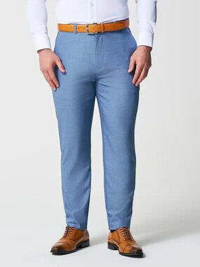 State & Liberty Athletic Fit Stretch Suit Pants Heathered Light Blue SIZE 36x33